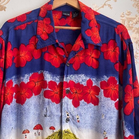 Cherokee Button Up Shirt Mens M Short Sleeve Hawaiian Floral Palm Beach Surf - Picture 3 of 9